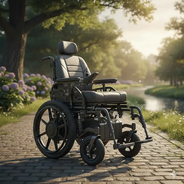 A high-performance heavy-duty electric wheelchair designed for all-terrain use with a reinforced frame and premium suspension. heavy duty electric wheelchair