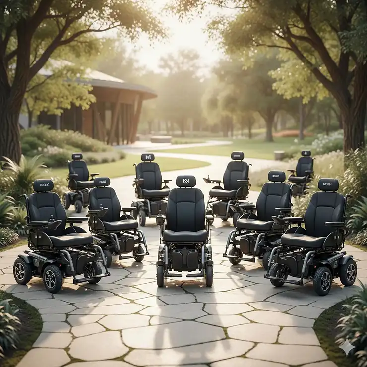 A lineup of top-rated electric wheelchair brands showcasing different folding and heavy-duty power chair models.