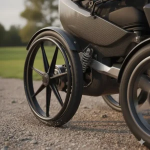 Advanced suspension and shock absorber system for stability at high speeds.