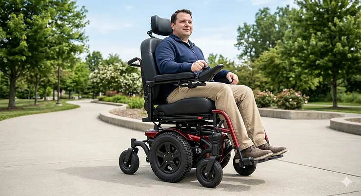 Side view of a heavy-duty bariatric power wheelchair with a 400 lb weight capacity and reinforced frame. bariatric power wheelchair 400 lb capacity