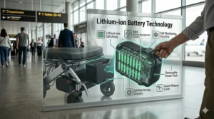 Diagram of a removable lithium-ion battery used by top lightweight electric wheelchair brands.