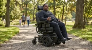 Heavy-duty bariatric power recline wheelchair featuring extra seating support and a sturdy frame.