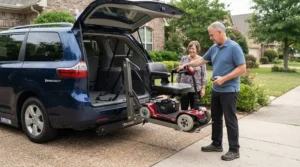 Loading a bariatric power wheelchair 600 lb capacity into an accessible wheelchair van lift