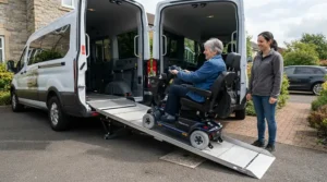 Loading vehicles safely during an outdoor mobility scooter vs power wheelchair accessibility test.